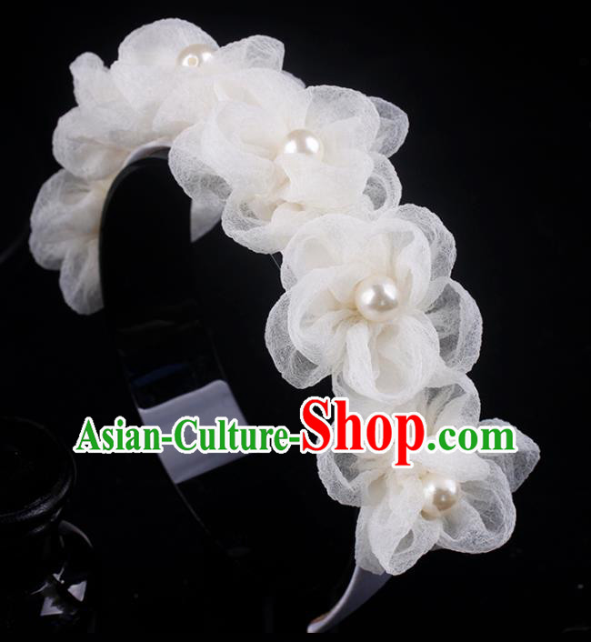 French Elegant Hair Accessories Wedding Princess Headband Bride Beige Silk Flowers Hair Clasp