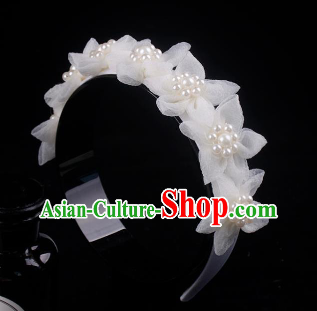 French Bride Silk Flowers Hair Clasp Elegant Hair Accessories Wedding Princess Pearls Headband