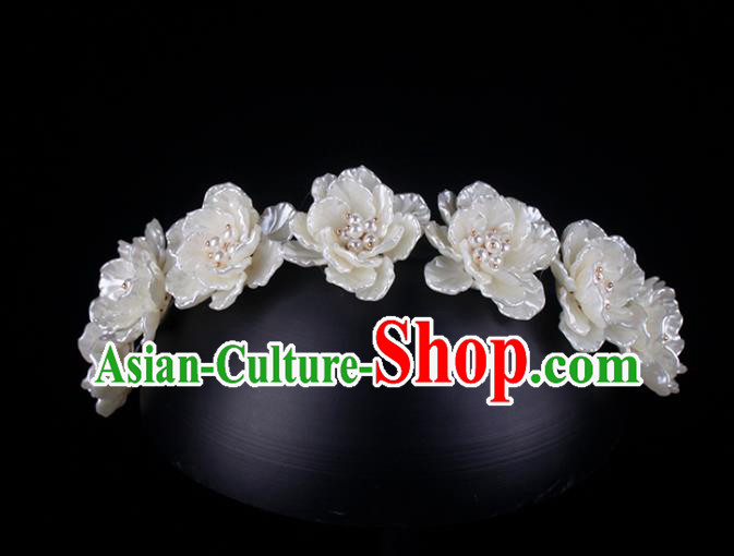 French Bride Acrylic Flowers Hair Clasp Wedding Princess Pearls Headband Elegant Hair Accessories