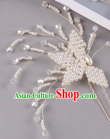 Top Grade Classical Beads Butterfly Hairpin Handmade Hair Stick Wedding Bride Hair Accessories