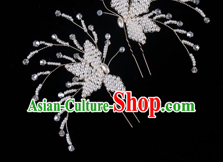 Top Grade Classical Beads Butterfly Hairpin Handmade Hair Stick Wedding Bride Hair Accessories