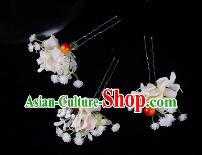 Top Grade Classical Silk Flower Hairpin Wedding Bride Hair Accessories Handmade Hair Stick