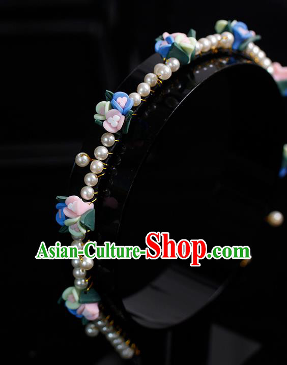 Top Bride Colorful Flowers Hair Clasp Princess Pearls Headband Elegant Wedding Hair Accessories