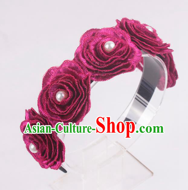 French Elegant Wedding Headband Hair Accessories Court Bride Rosy Rose Hair Clasp