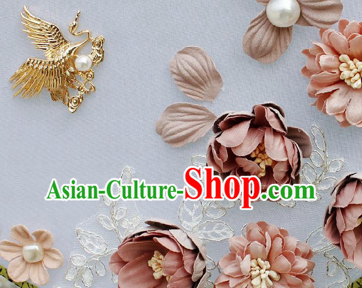 China Traditional Wedding Silk Fan Bride Circular Fan Handmade Pink Roses Palace Fan