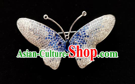 Top Grade Jewelry Accessories Handmade Blue Crystal Butterfly Brooch