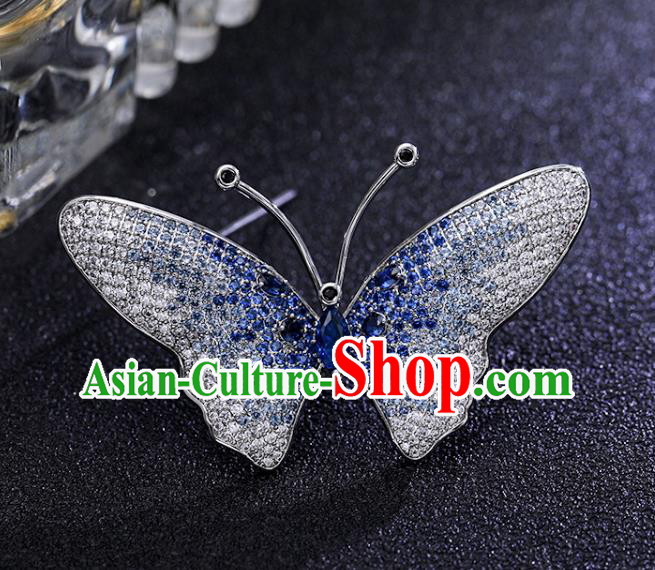 Top Grade Jewelry Accessories Handmade Blue Crystal Butterfly Brooch