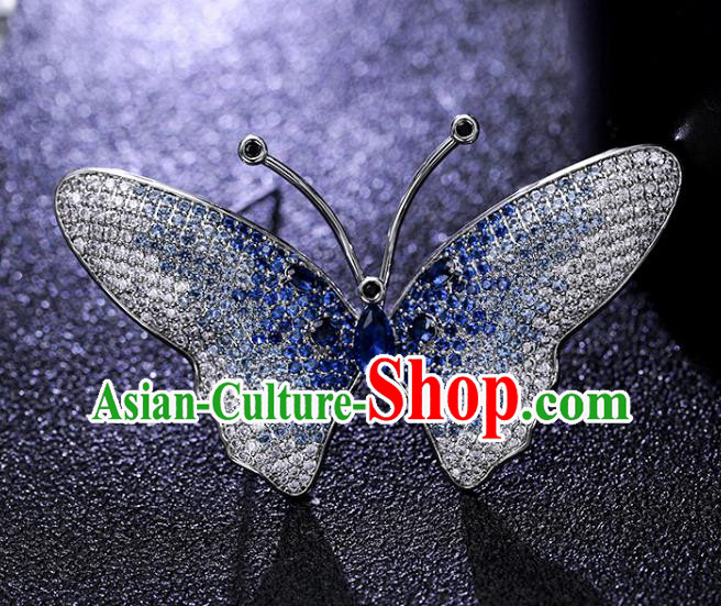 Top Grade Jewelry Accessories Handmade Blue Crystal Butterfly Brooch