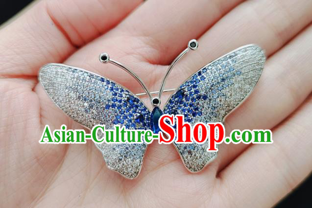 Top Grade Jewelry Accessories Handmade Blue Crystal Butterfly Brooch