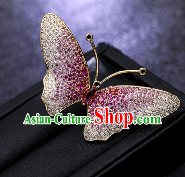 Handmade Rosy Crystal Butterfly Brooch Top Grade Zircon Jewelry Accessories
