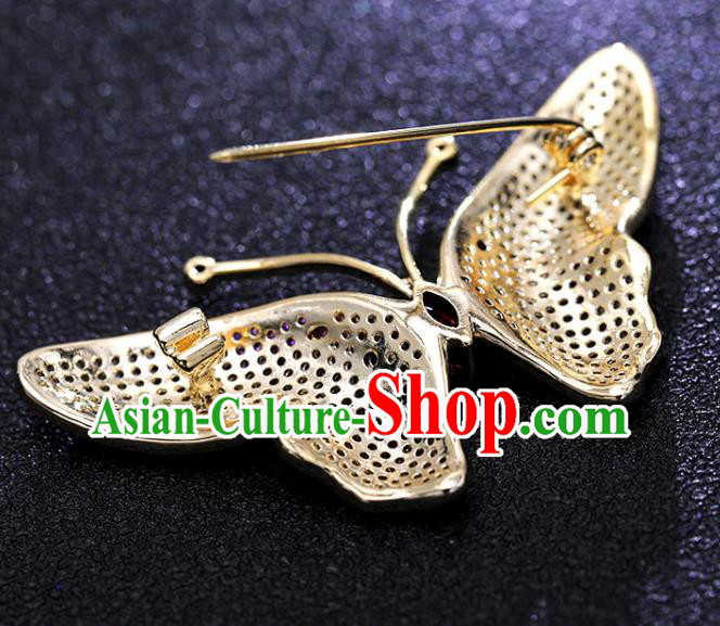 Handmade Rosy Crystal Butterfly Brooch Top Grade Zircon Jewelry Accessories