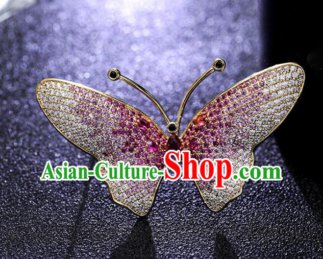 Handmade Rosy Crystal Butterfly Brooch Top Grade Zircon Jewelry Accessories