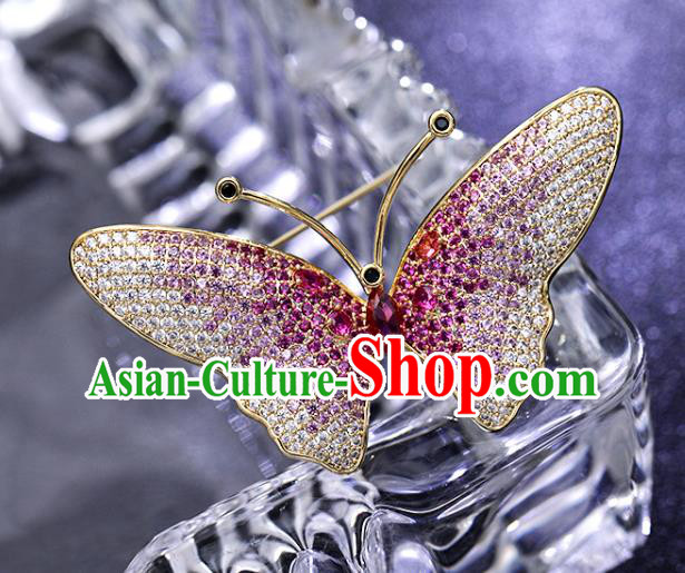 Handmade Rosy Crystal Butterfly Brooch Top Grade Zircon Jewelry Accessories