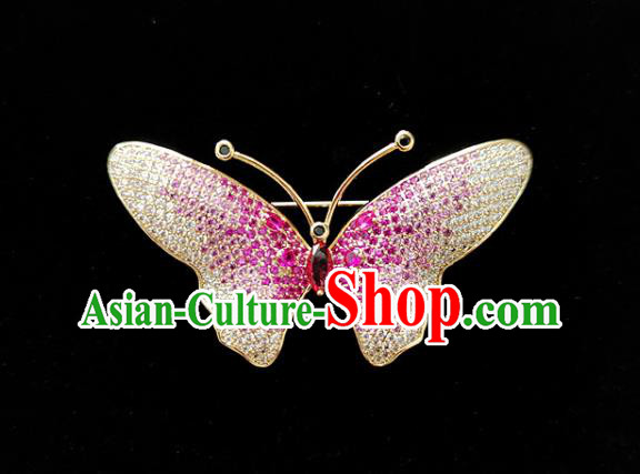 Handmade Rosy Crystal Butterfly Brooch Top Grade Zircon Jewelry Accessories