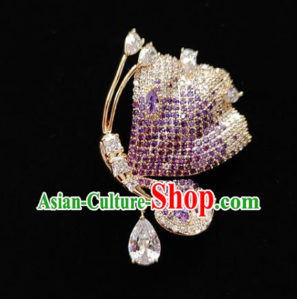 Handmade Crystal Butterfly Brooch Top Grade Purple Zircon Breastpin Jewelry Accessories