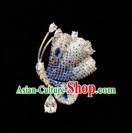 Top Grade Blue Zircon Breastpin Jewelry Accessories Handmade Crystal Butterfly Brooch