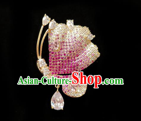 Top Grade Jewelry Accessories Handmade Crystal Butterfly Brooch Pink Zircon Breastpin