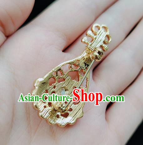 Top Handmade Golden Lute Brooch Jewelry Accessories Red Crystal Breastpin