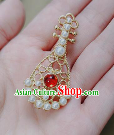 Top Handmade Golden Lute Brooch Jewelry Accessories Red Crystal Breastpin