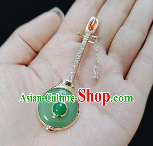 Handmade China Jade Brooch Accessories Cheongsam Crystal Lute Breastpin Classical Jewelry