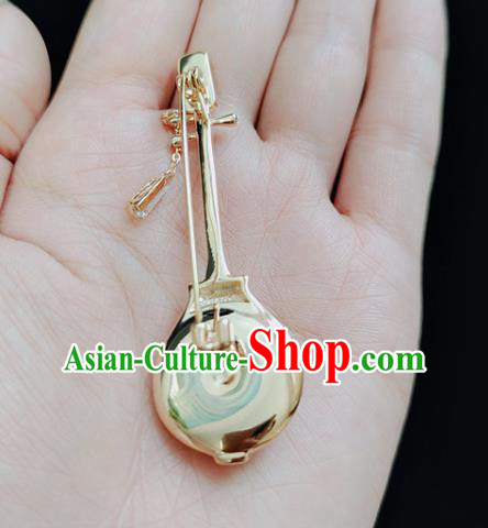 Handmade China Classical Cheongsam Crystal Lute Breastpin Jewelry White Jade Brooch Accessories