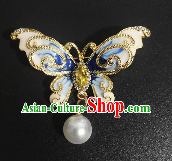 Top Baroque Enamel Blue Butterfly Brooch Court Jewelry Accessories Topaz Breastpin