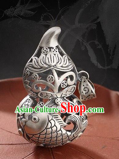 Handmade China Carving Carp Pendant Accessories Classical Cheongsam Silver Gourd Necklace Jewelry