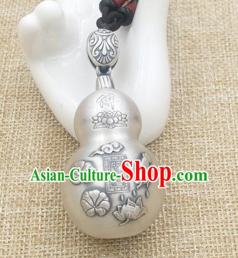 Handmade China Cheongsam Carving Lotus Pendant Accessories Classical Silver Gourd Necklace Jewelry