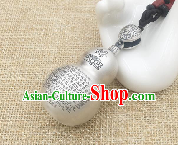 Handmade China Cheongsam Carving Lotus Pendant Accessories Classical Silver Gourd Necklace Jewelry