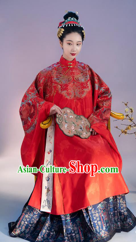 China Ancient Imperial Empress Red Hanfu Dress Apparels Traditional Ming Dynasty Court Wedding Historical Costumes