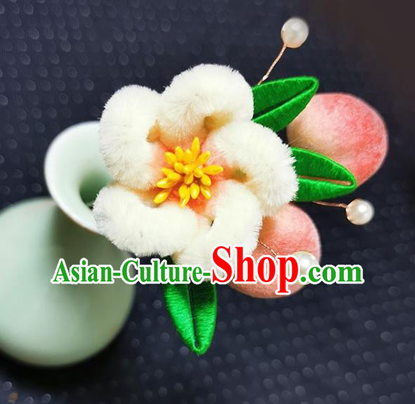 China Traditional Hair Accessories Classical Velvet Plum Peach Hairpin Handmade Hair Stick