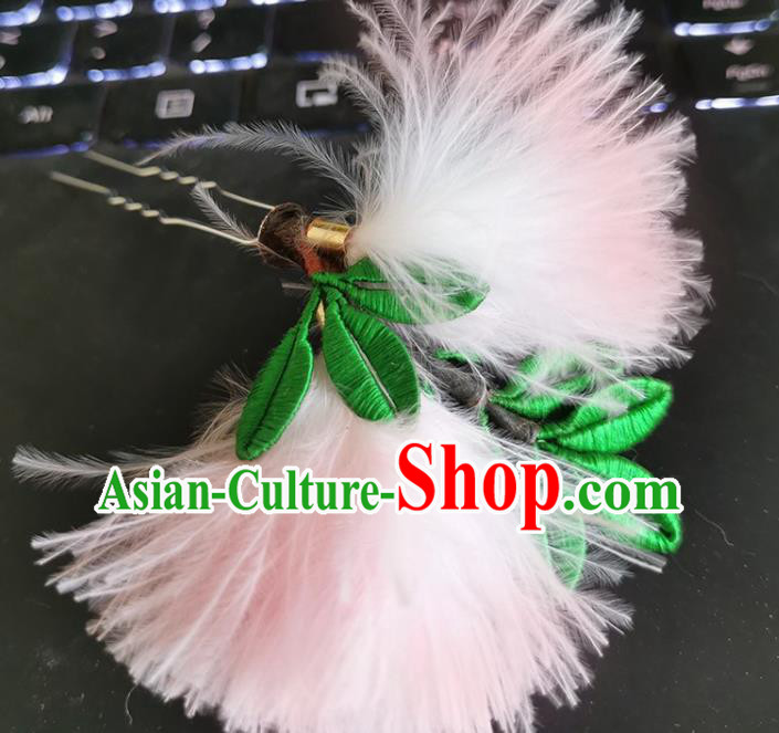 China Handmade Pink Albizia Flower Hair Stick Traditional Hanfu Hairpin