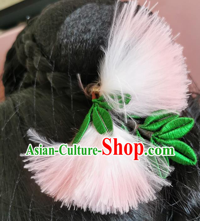 China Handmade Pink Albizia Flower Hair Stick Traditional Hanfu Hairpin