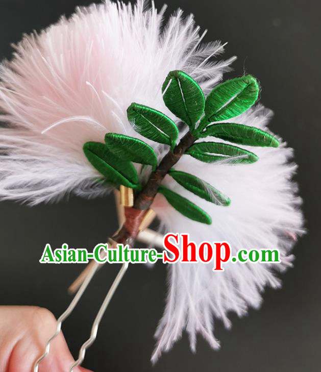 China Handmade Pink Albizia Flower Hair Stick Traditional Hanfu Hairpin