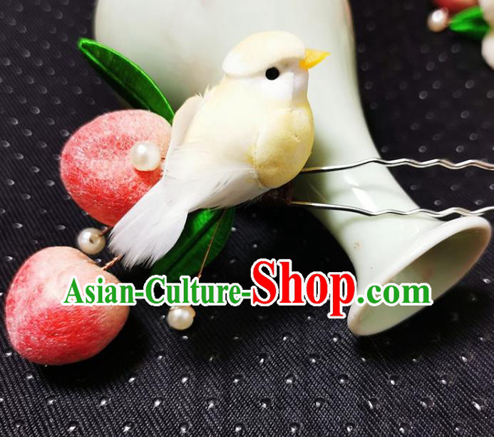 China Handmade Hair Stick Traditional Hair Accessories Classical Velvet Pigeon Peach Hairpin