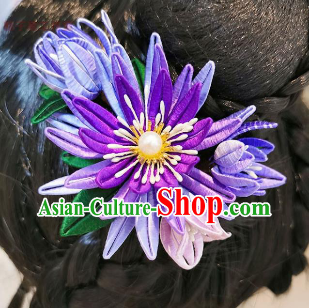 China Traditional Hanfu Silk Flower Hairpin Handmade Purple Epiphyllum Hair Stick