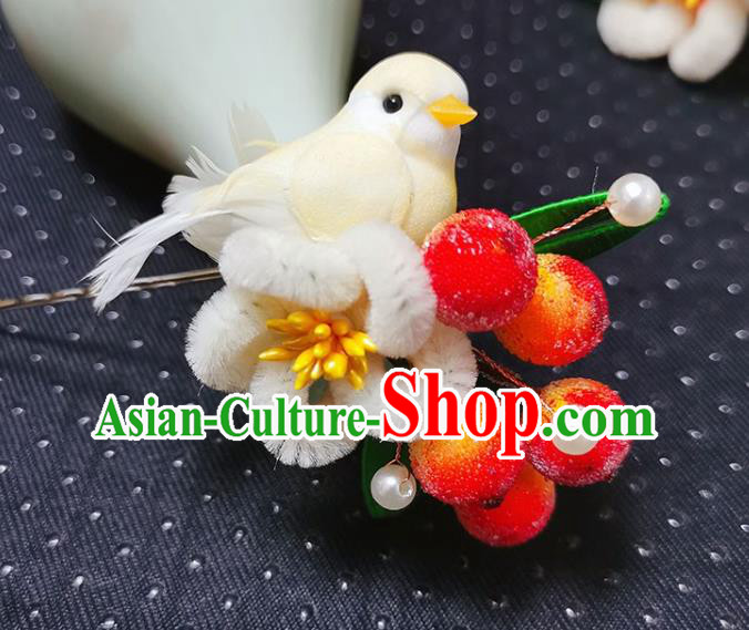 China Classical Velvet Pigeon Berry Hairpin Handmade Hair Stick Traditional Hair Accessories