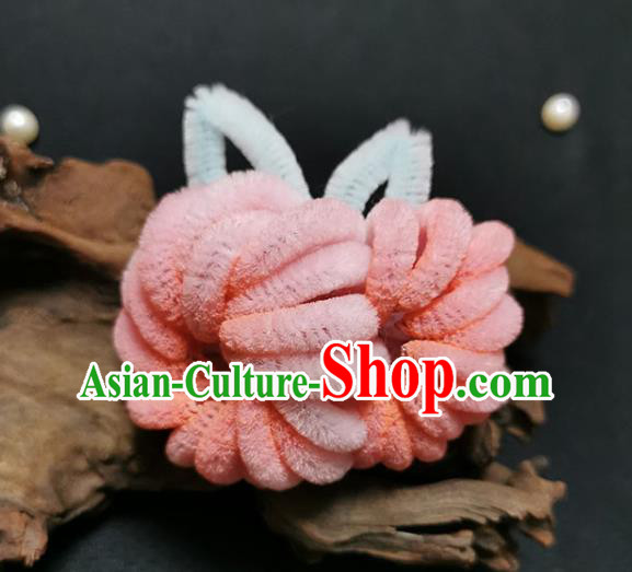 China Handmade Pink Velvet Chrysanthemum Hair Stick Traditional Hanfu Ancient Princess Hairpin