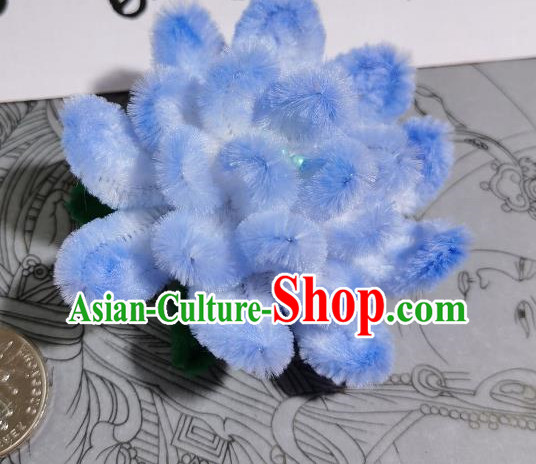 China Handmade Hair Stick Traditional Hanfu Hair Accessories Ancient Princess Blue Velvet Camellia Hairpin