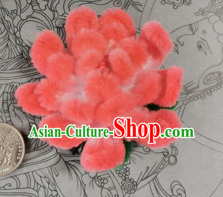 China Ancient Princess Peach Pink Velvet Camellia Hairpin Handmade Hair Stick Traditional Hanfu Hair Accessories