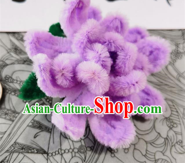 China Traditional Hanfu Purple Velvet Camellia Hairpin Handmade Hair Stick Ancient Princess Hair Accessories