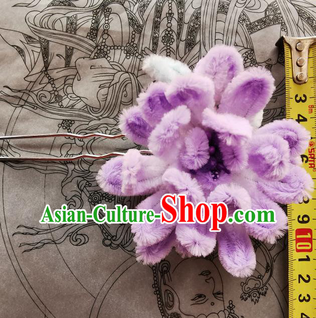 China Handmade Purple Velvet Camellia Hair Stick Ancient Princess Hair Accessories Traditional Hanfu Hairpin