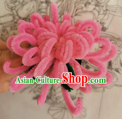 China Traditional Ming Dynasty Pink Velvet Chrysanthemum Hair Claw Handmade Ancient Empress Hair Stick