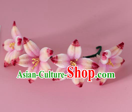 China Handmade Hanfu Velvet Flowers Hair Stick Traditional Ancient Palace Lady Hairpin