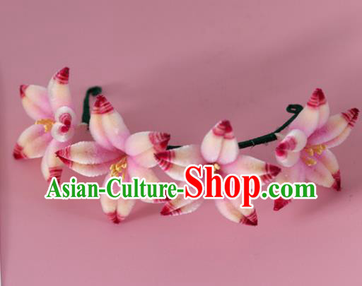 China Handmade Hanfu Velvet Flowers Hair Stick Traditional Ancient Palace Lady Hairpin