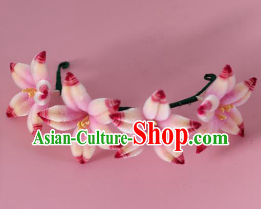 China Handmade Hanfu Velvet Flowers Hair Stick Traditional Ancient Palace Lady Hairpin