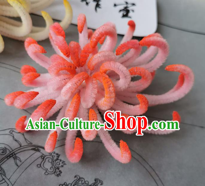 China Traditional Hanfu Hairpin Ancient Princess Hair Stick Handmade Red Velvet Chrysanthemum Hair Claw