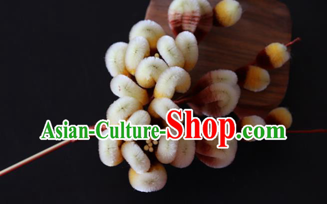 China Traditional Ancient Hanfu Hairpin Handmade Yellow Velvet Plum Blossom Hair Stick