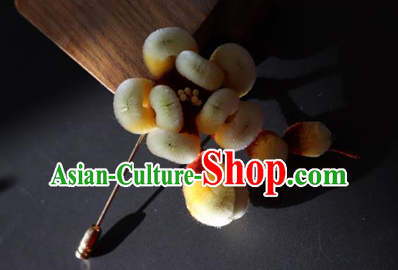 China Handmade Yellow Velvet Plum Blossom Hair Stick Traditional Ancient Hanfu Flowers Hairpin