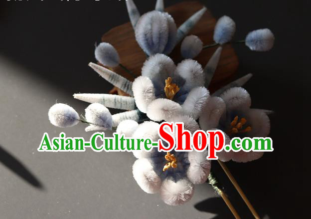 China Handmade Blue Velvet Plum Bamboo Hair Stick Traditional Ancient Princess Hanfu Hairpin